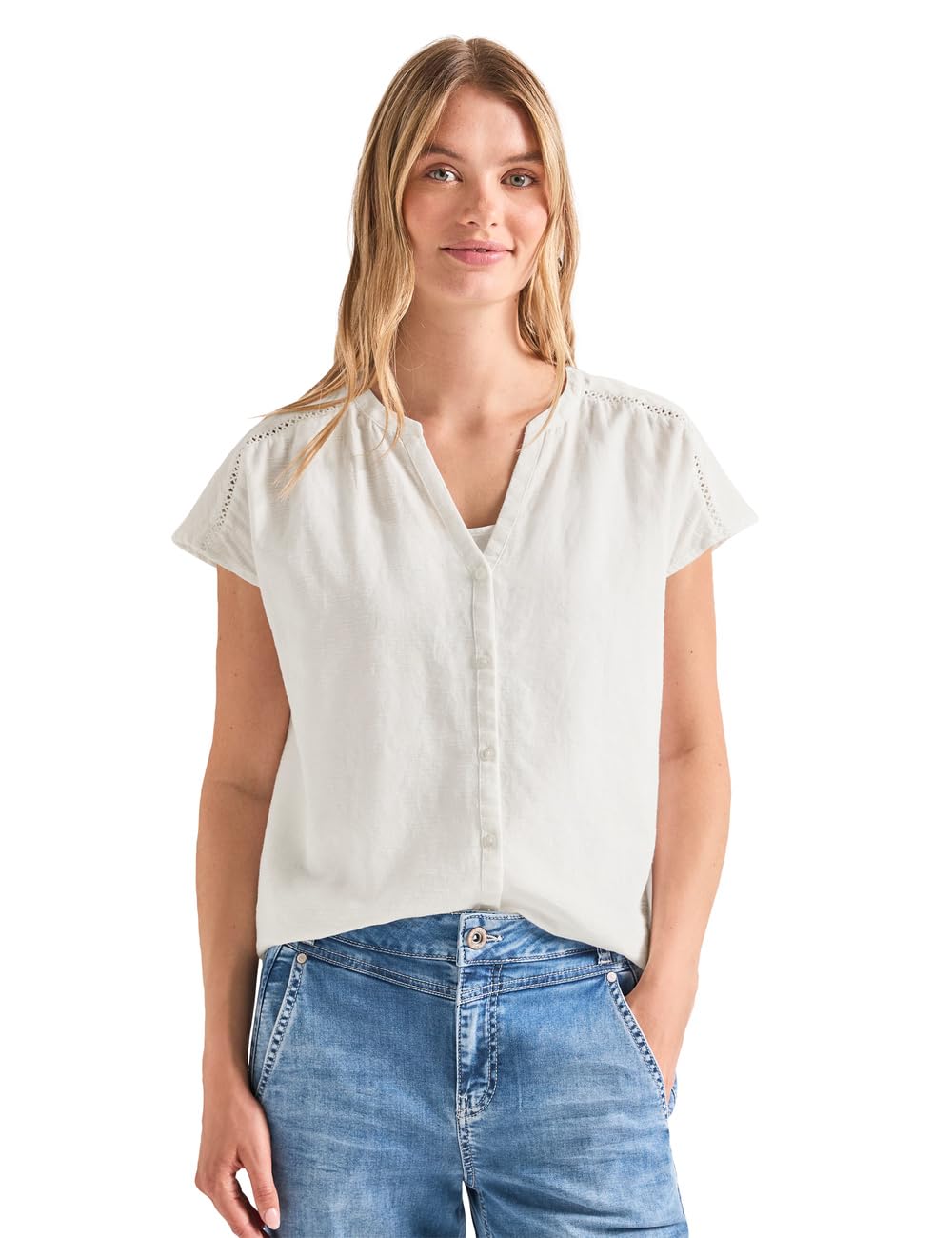 Street One Dropped Shoulder Blouse Shirt with Tape Off White 44