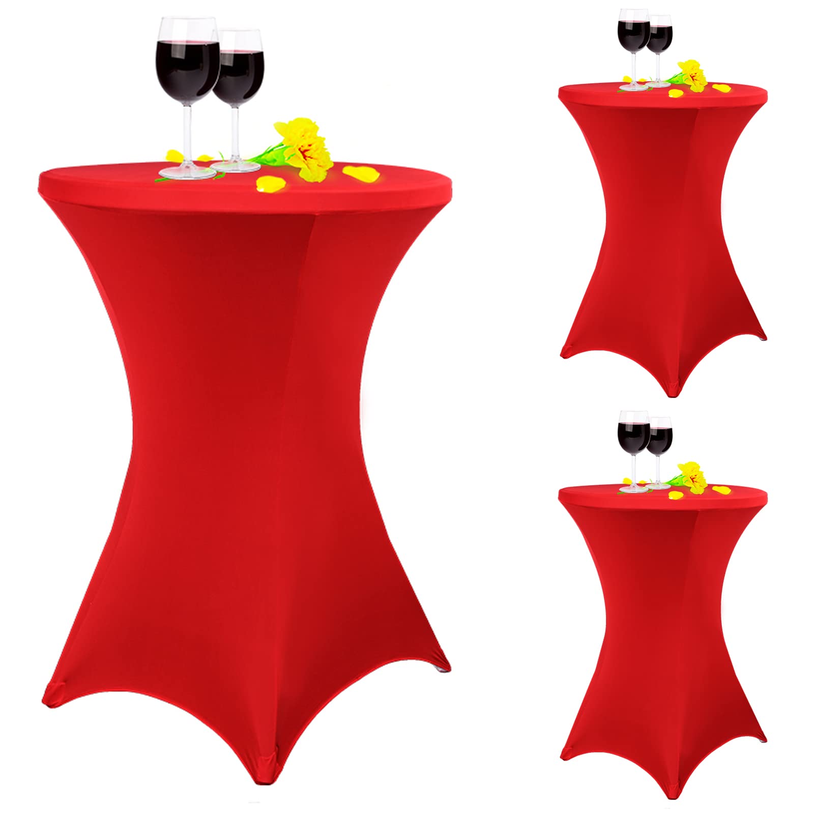 Nappe ronde pour cocktail et mariage lot de 3 housses extensibles rouge pour table haute