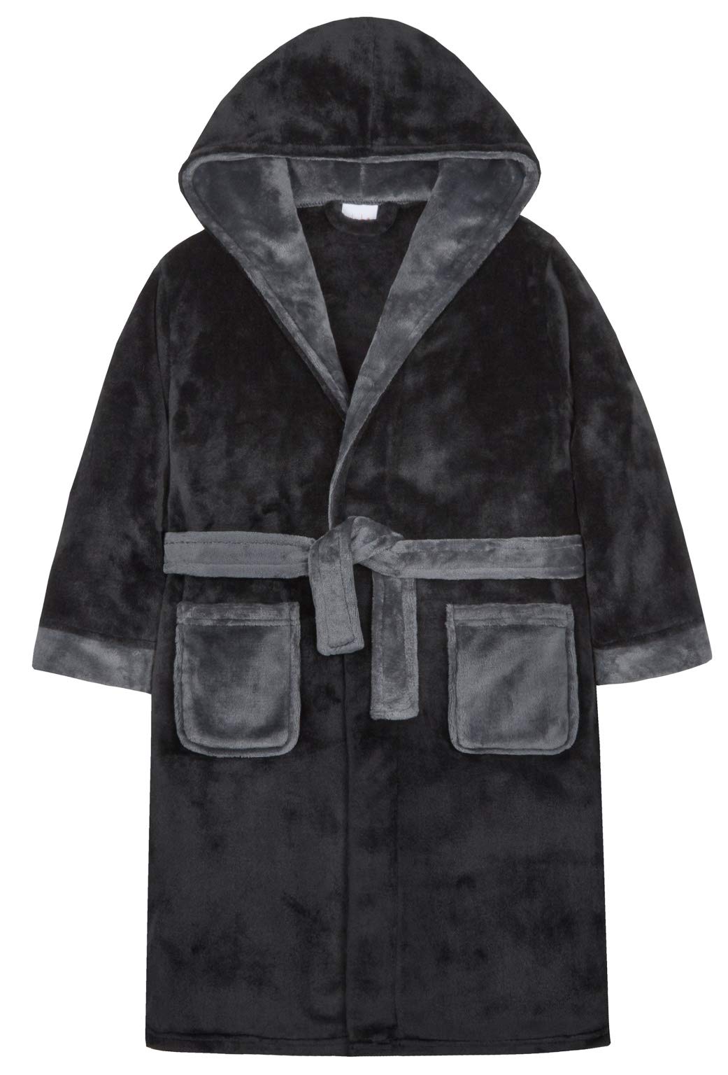 4Kidz Boys Supersoft Fleece Hooded Dressing Gown with Contrast Detail Black 7-8