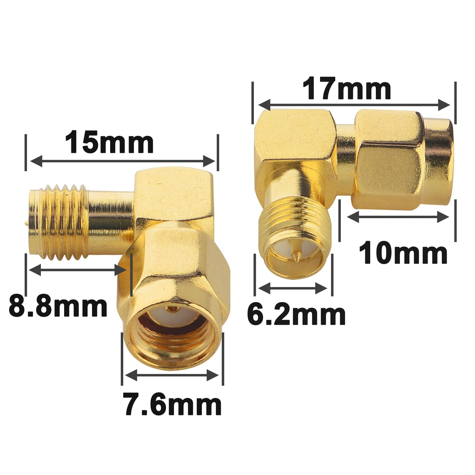 Connettori SMA Femmina A SMA Femmina Ad Angolo Retto 90° – Placcati Oro, Per Antenna FPV Drone E WiFi - 2