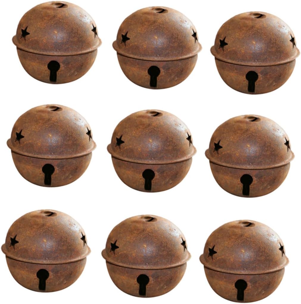 EXCEART 48pcs Rusty Metal Christmas Decorative Bells Star Cutouts for Tree Wreath and Crafts Crisp Sound Vintage Style for Holiday Decor and Pet Jewelry