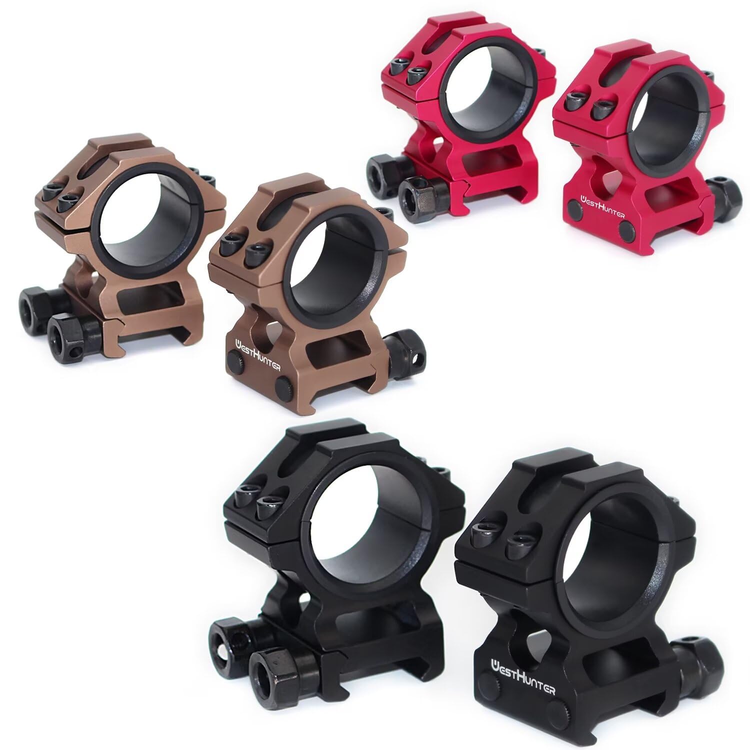 WestHunter Optics Anillas Picatinny Ajustables – Montura Mira Telescópica 34mm Con Adaptadores 30mm/25.4mm – Precisión CNC (Color Oro)