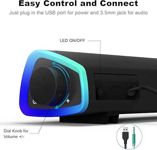 Vista 16 de SOULION R30 Plus - Altavoces Bluetooth para computadora de escritorio, 6 modos de luces LED con botón de control todo en uno, barra de sonido Blanco