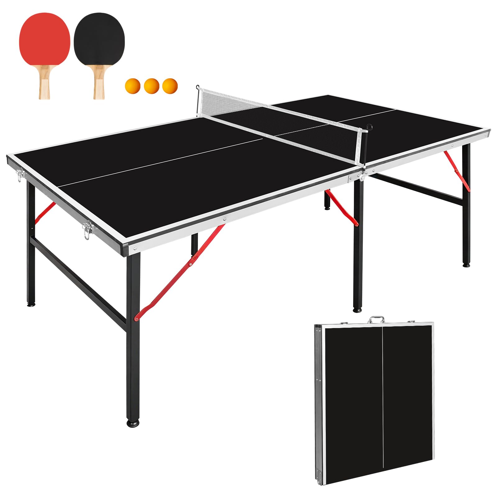 Tischtennisplatte mit Netz, Paddeln und Bällen, MDF, vielseitig einsetzbar, 183 x 91 cm, 183 x 91 cm, kompakt und tragbar
