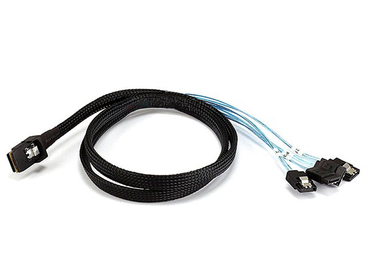 Monoprice1m 30AWG Internal Mini SAS 36-Pin Male with Latch to 7-Pin Female Forward Breakout Cable, Black (108188)