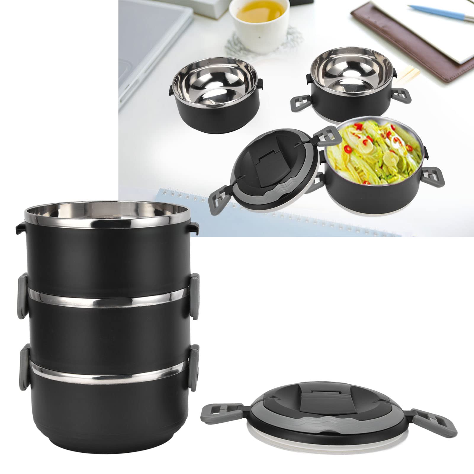 Roestvrijstalen thermos lunchbox, 3 lagen stapelbare