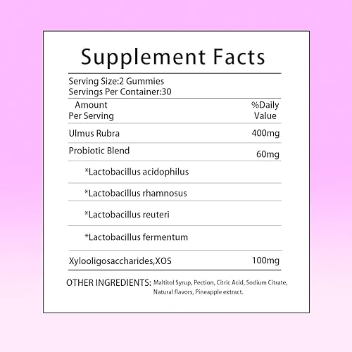 Miniatura 7 de Jugosas gomitas probióticas para mujeres, sabor a piña, equilibrio de pH y apoyo para la salud intestinal con olmo resbaladizo, veganas (1)