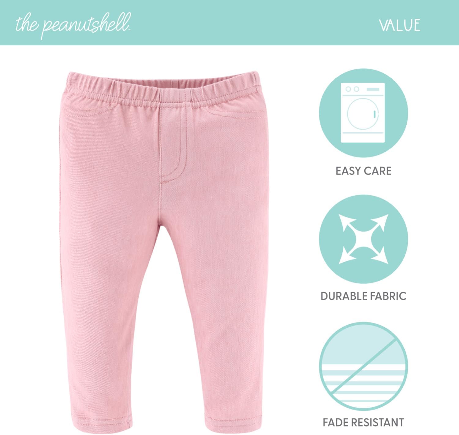 The Peanutshell Baby Girls Jeggings Set of 4, Soft and Stretchy Pants, Girl Leggings, Infant and Toddler Clothes, Multicolor - Image 3