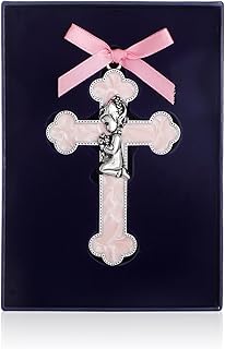 KOMI Pink Enamel Baby Wall Cross Christening Gifts Praying Girl Cross Christening and Dedication Baptismal Gifts from Godparents