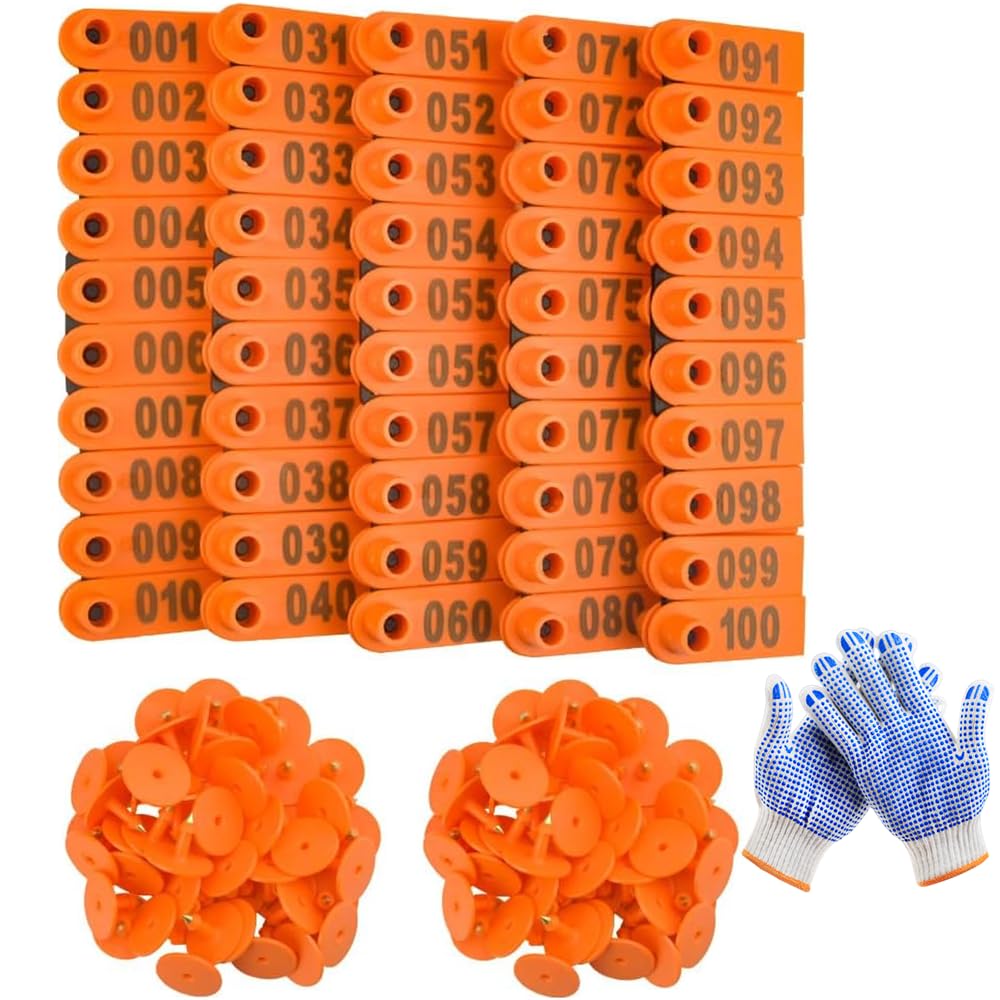 100Pz Etichette Auricolari per Animali da Fattoria per Pecore Capre Bovini 001-100 Numero Etichette Auricolari di Plastica per Pecore,Mucche,Porci,Cani,Cervi,Cavalli