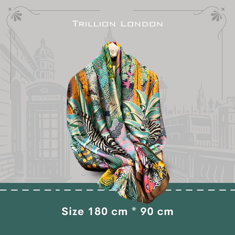 Image of Trillion London Spring Collection | Designer Silk Scarf For Women UK | Lightweight Neck Scarves | Shawl Wraps | Suitable for Daily Life | Smooth & Soft Finish | Gift for Women | Size-180cm x 90cm