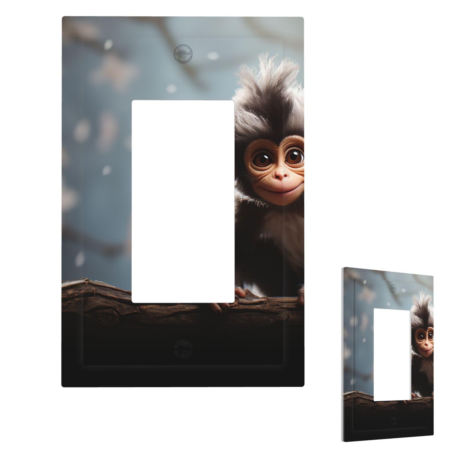 Cute Monkey Wall Plate Cover 1 Gang, Modern Decorative Light Switch Cover Unbreakable Receptacle Outlet Covers for Living Room Bedroom Decor