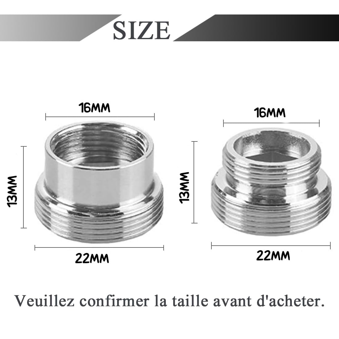 Adattatore Per Rubinetto Metallo - Connettore Filettatura Maschio/Femmina 16-22mm, 2 Pezzi - Foto 13