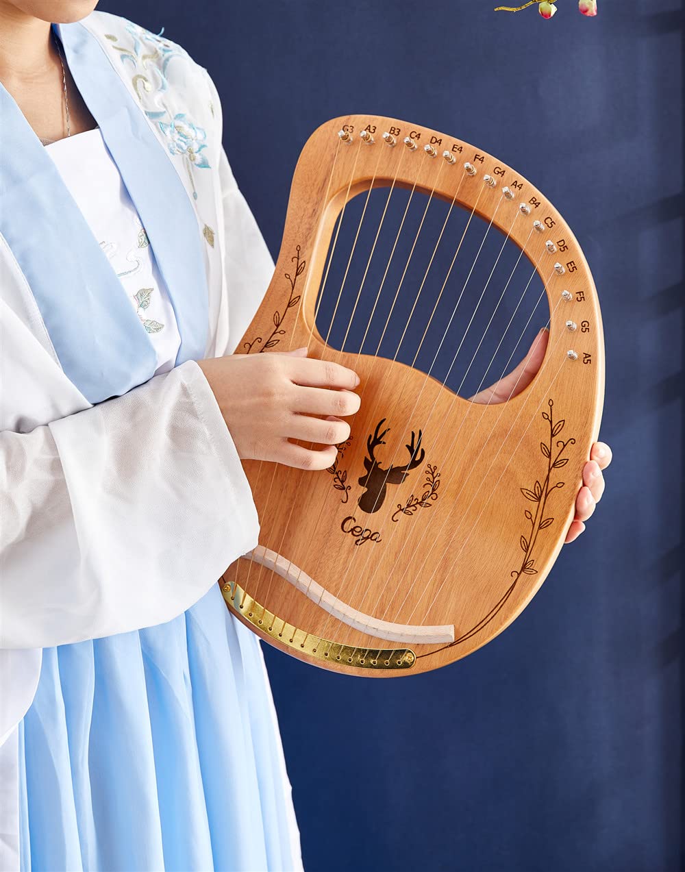 Lyre Harp 16 Cordes Métalliques En Acajou Et Érable – Instrument Portable Avec 3 Couleurs (Café) + Accessoires