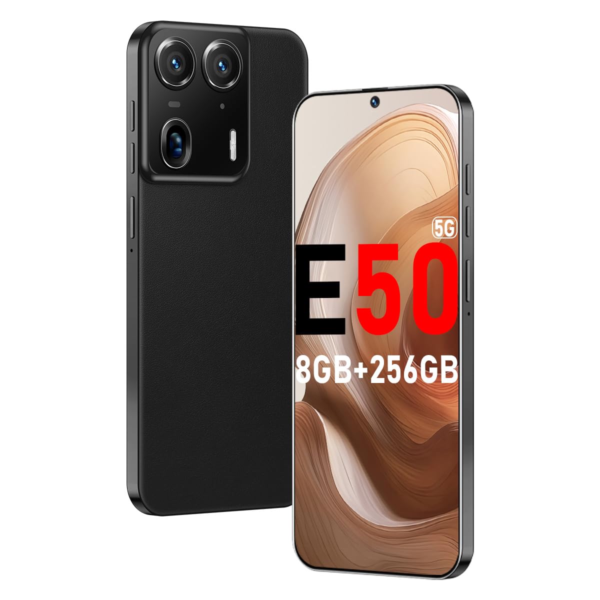 E50 Ultra 5G Cell Phones 2024 Android 13 Android Phone 24MP+50MP Camera 6.8-inch HD Screen 8GB+256GB 8-Core Dual SIM Smartphone 6800 mAh Battery Snapdragon 8cen2(Graphite Black)