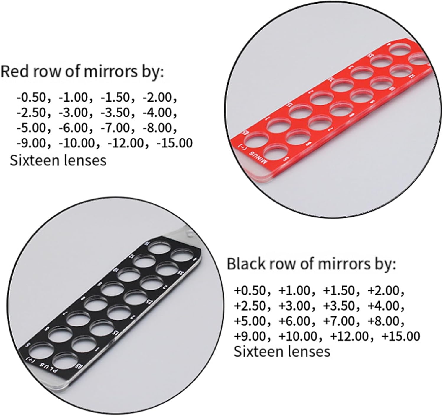 Set Di Lenti Per Retinoscopia Ottica, Barre Per Retinoscopia Con Contenitore In Alluminio, 32 Lenti In Due Barre, 16 Lenti Ciascuna, Rosso Per Miopia Nero Per Ipermetropia, Per L'esame Rapido