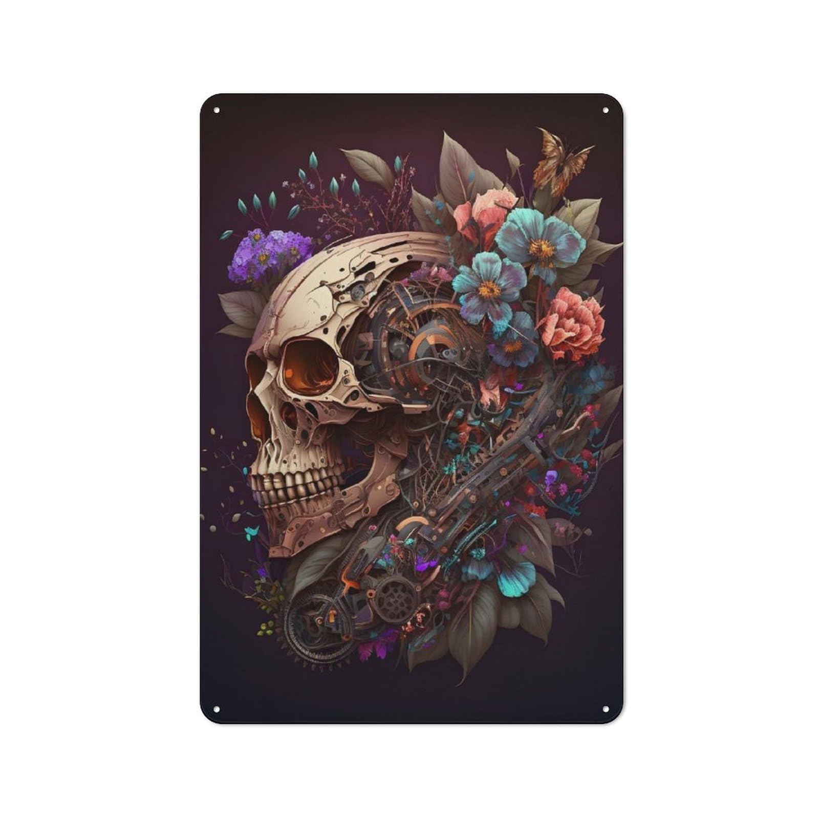 Flowers And Scull Rustic Tin Sign 30x20cm for Café Or Home Bar, Suited to Hospitality Decor Collectors