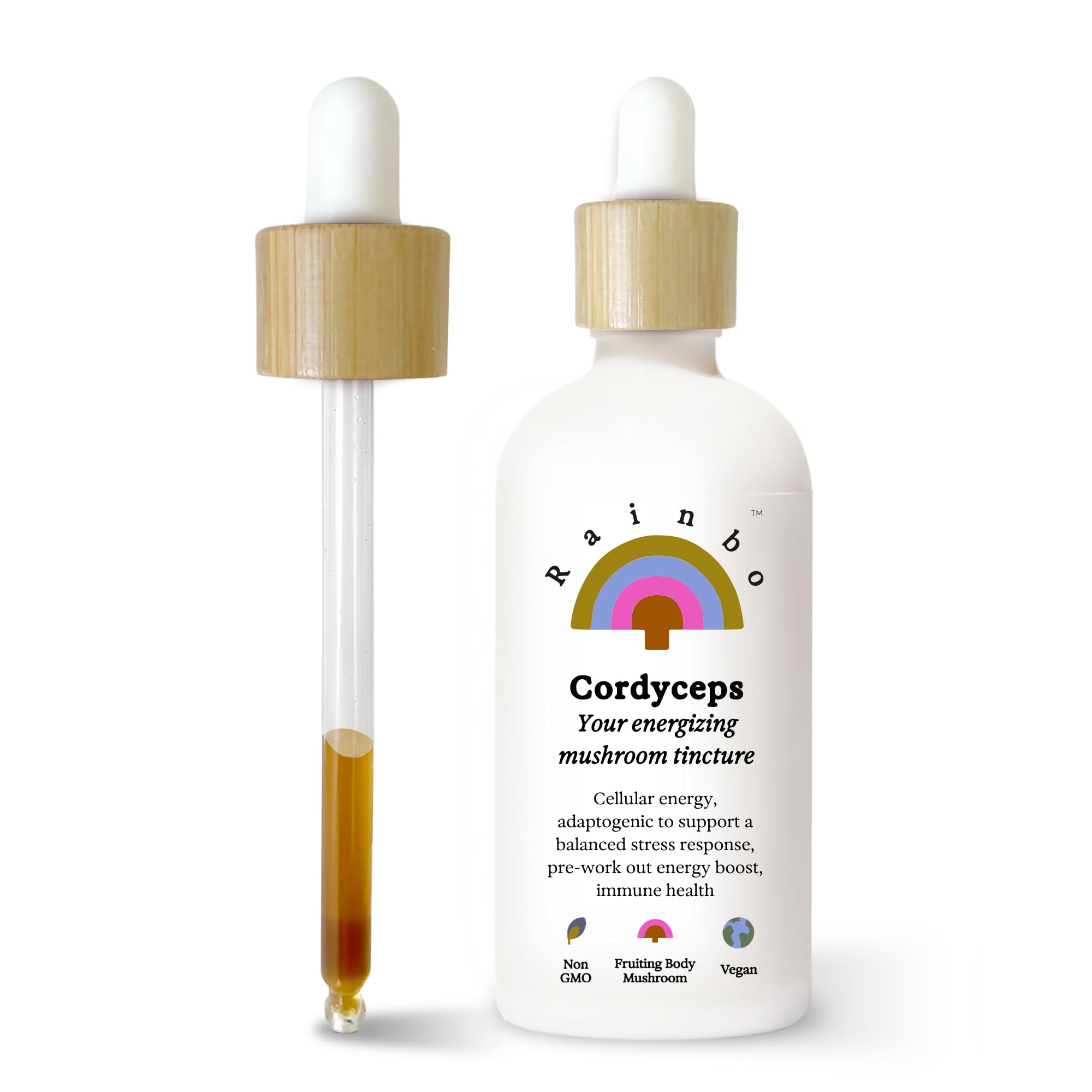Rainbo - Cordyceps Mushroom Tincture - Dual Extract Mushroom Supplement - Immune Support, Energy, Liquid Cordyceps Supplement, Vegan, Non GMO, 3.4 fl oz