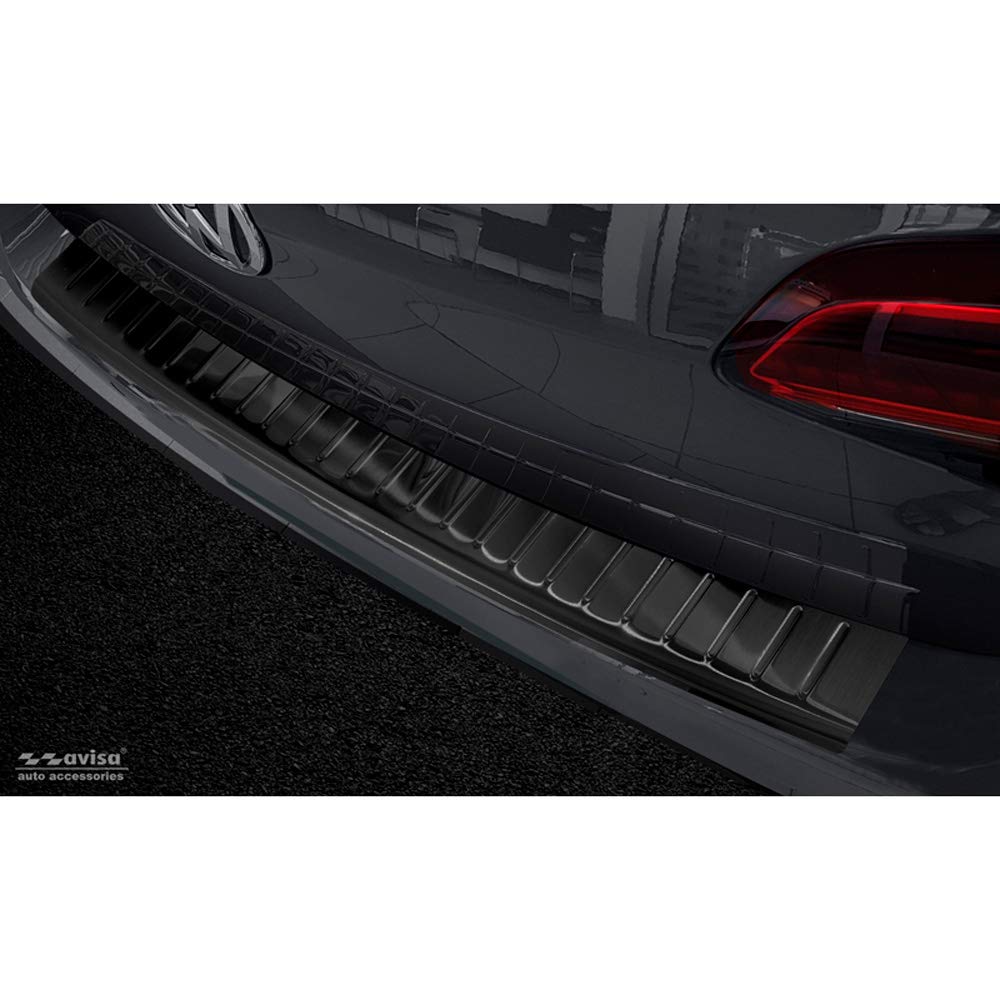 Avisa Schwarz Edelstahl Heckstoßstangenschutz kompatibel mit Volkswagen Golf VII Variant 2012-2017 'Ribs'