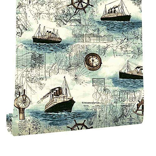 Image of Lependor 17.71 inch X 118 inch Nautical Map Wallpaper, Peel and Stick Removable Contact Paper Decorative - 17.71 inch X 9.8 ft