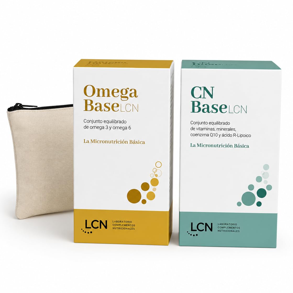 Pack CN Base Multivitamínico + Omega Base, Vitaminas y Minerales Biodisponibles + Omega 3 y 6 con DHA y Ahiflower, Coenzima Q10 y Ácido R-Lipoico, Incluye Neceser de Viaje, Formato II (M)