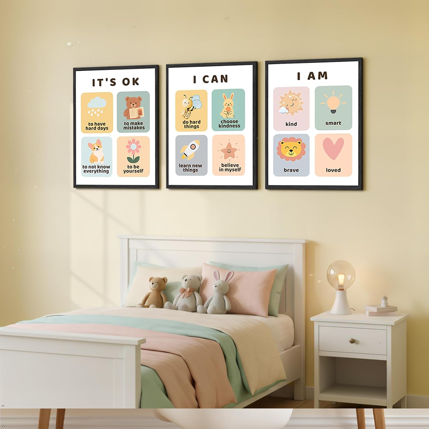 Kids Affirmation Wall Art Set of 3, It's OK I Can I Am Posters, Positive Motivational Quotes Canvas Prints for Classroom Nursery, Daily Affirmations Posters for Kids Bedroom Playroom, 16x24 Unframed