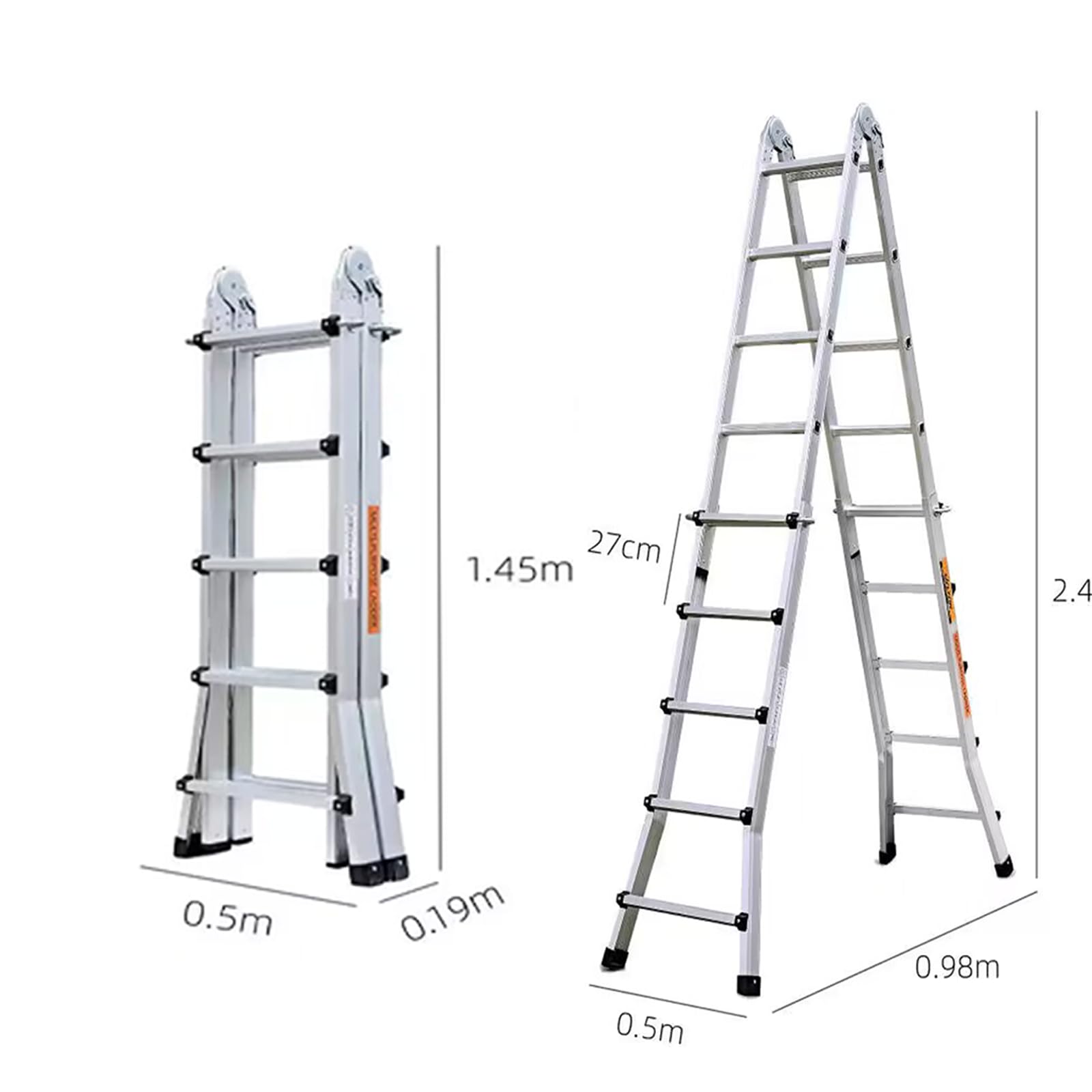 Hooha Échelle télescopique 3 en 1 en aluminium de 5 m, charge maximale de 150 kg, EN131, échelle extensible avec serrure de sécurité, échelle pliable multi-usages pour le travail extérieur