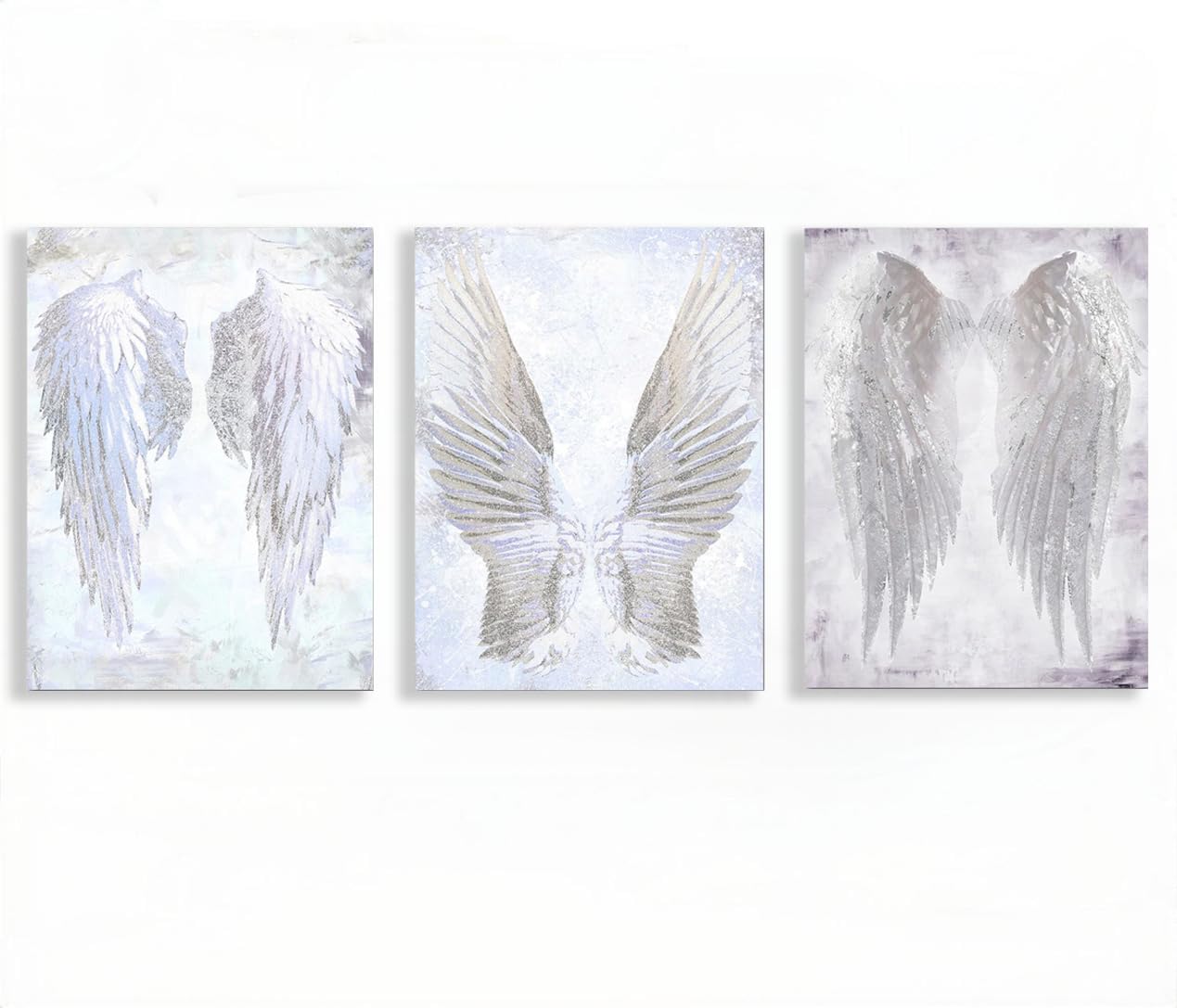 YUPPOG Póster abstracto e impresiones de alas de Ángel blancas arte de pared de plumas cuadros de pared pinturas modernas en lienzo para decoración del hogar y sala de estar-40x60cmx3 Sin marco