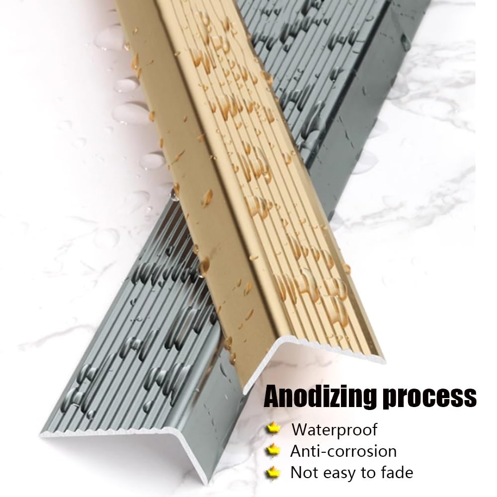 Cantos Escaleras Tiras Aluminio Tira Antideslizante Forma De L Perfil De Borde De Escalera, Protección De Bordes De Escalera Tiras 3 Cm 10 Cm De Ancho(Gold,7cm/2.8in)