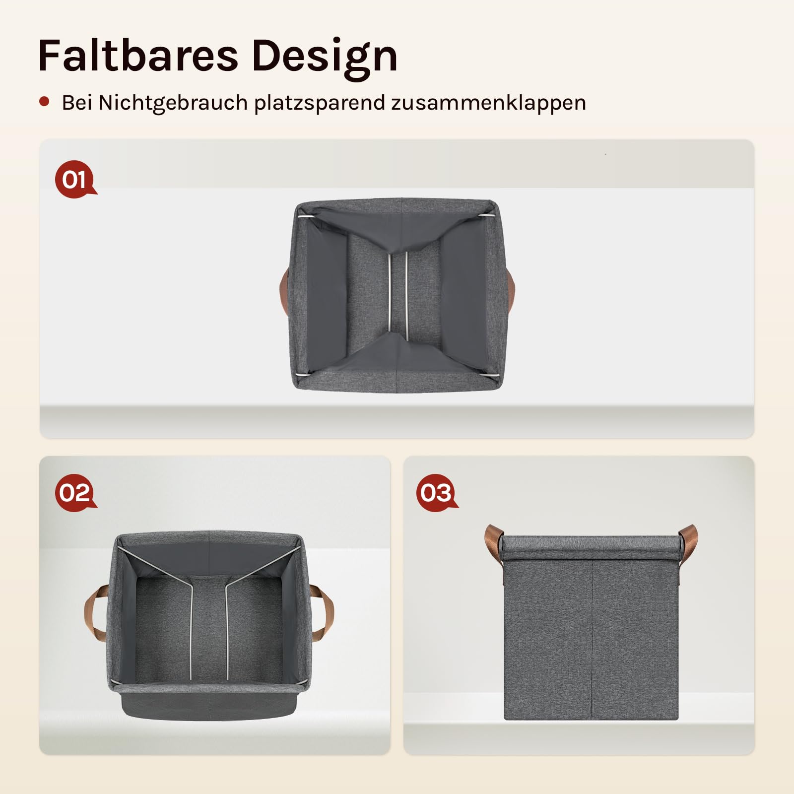 WOLTU Faltbare Aufbewahrungsboxen 5 Stück,mit Deckel,Grau, 33x33x31cm