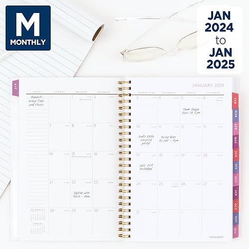 Miniatura 3 de AT-A-GLANCE Planificador semanal y mensual 2024, 5-12 x 8-12 pulgadas, pequeño, pestañas mensuales, bolsillo, insignia floral (1675F-200-24)