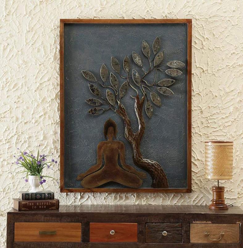 SUNTOWN Wrought Iron CHIKO Buddha Tree Decorative Showpiece for Wall Decor Perfect for Living Room/Hotel/Restaurant/Bedroom/Drawing Room/Home Decor/Office/Gift/Multicolor/Size 32 * 2 * 42 INCH
