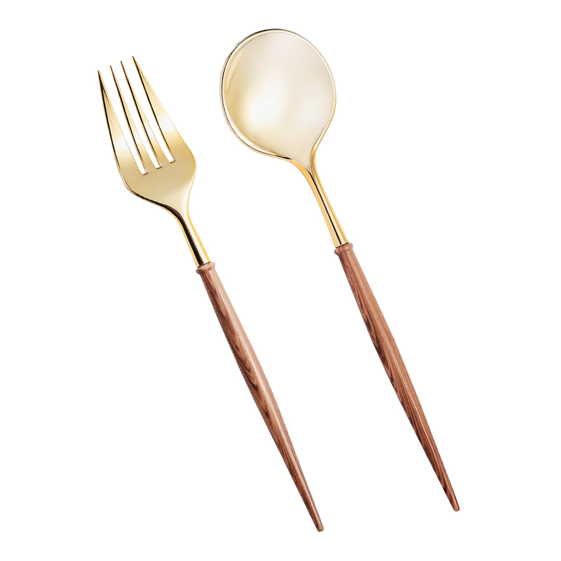 Photo 1 of Lullaby 200-Piece Gold Plastic Cutlery Set with Wood Grain Handle