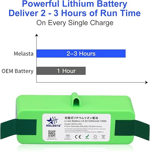 Miniatura 4 de melasta Reemplazo de batería de iones de litio de 5000 mAh compatible con iRobot Roomba 500 600 700 800 Series 880 890 861 864 866 675 650 655 695