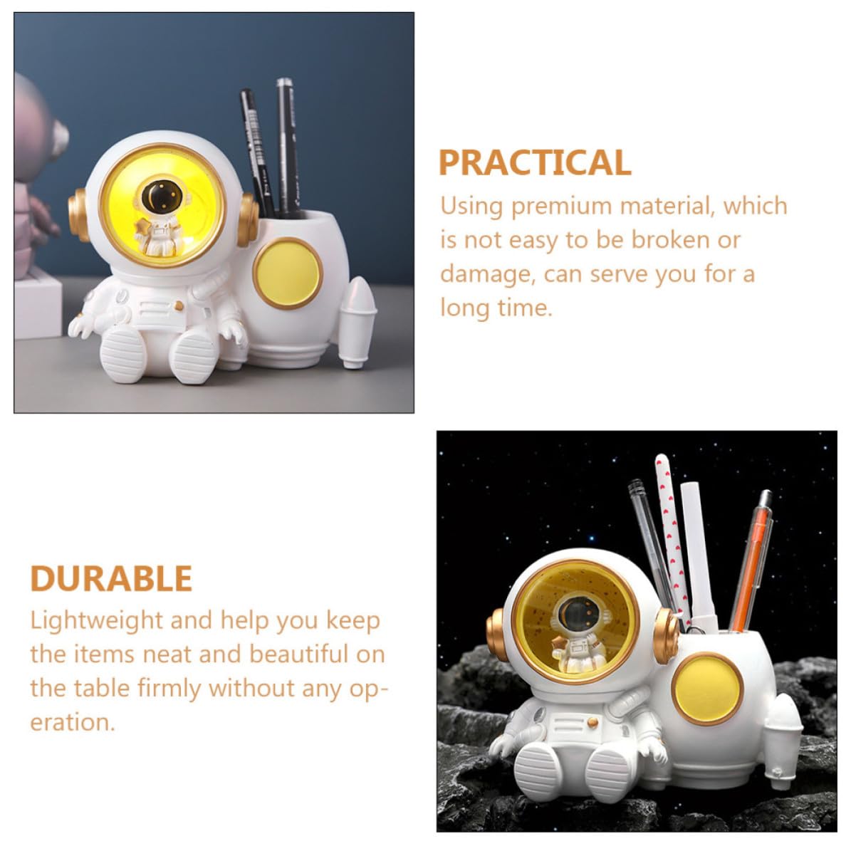 Holibanna Portapenne Grande Capacità Astronauta con Luce Bianco in Resina Porta Penne e Accessori per Organizzare Materiale Scolastico per Studenti e Ufficio Scrivania