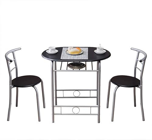 Guangshuohui Juego de mesa de comedor con 2 sillas, juego de mesa de comedor, mesa de desayuno (una mesa y dos sillas) con estante de almacenamiento