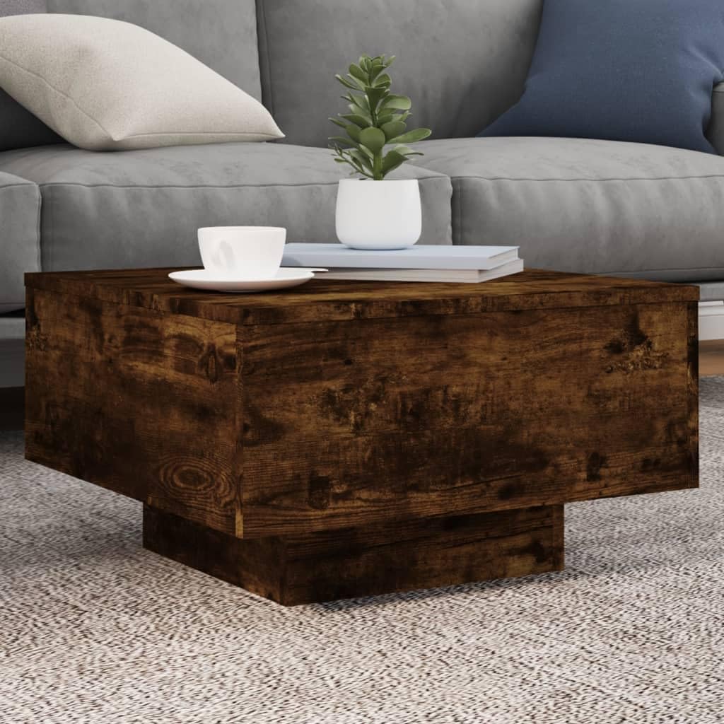SXZenSpace Small Coffee Table Smoked Oak with RGB LED Lights Modern 55 x 31 cm Side for Living Room, Tea or Sofa Use, Engineered Wood