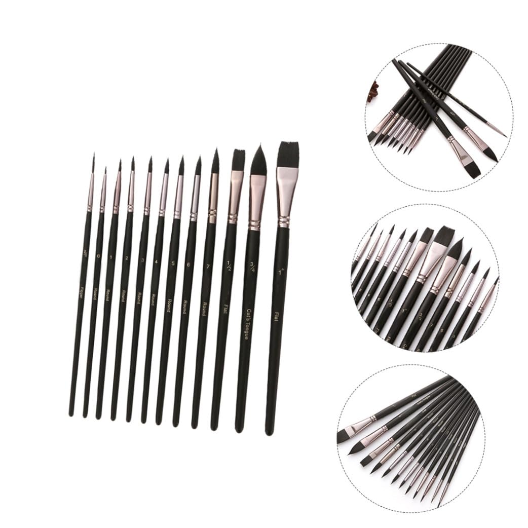 ARTIBETTER 2 Series Pincel De Acuarela Bolígrafo Pinceles Arte Pintar Escobilla Rotuladores Acuarelables Escobas Lápiz Delineador De Uñas Pincel De Pintura De Detalle Black 12 Piezas*2