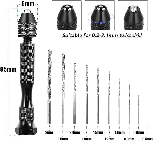 Miniatura 3 de Mesee Brocas manuales de tornillo de banco, tornillo de precisión con 10 mini brocas de micro torsión, herramientas rotativas para carpintería,