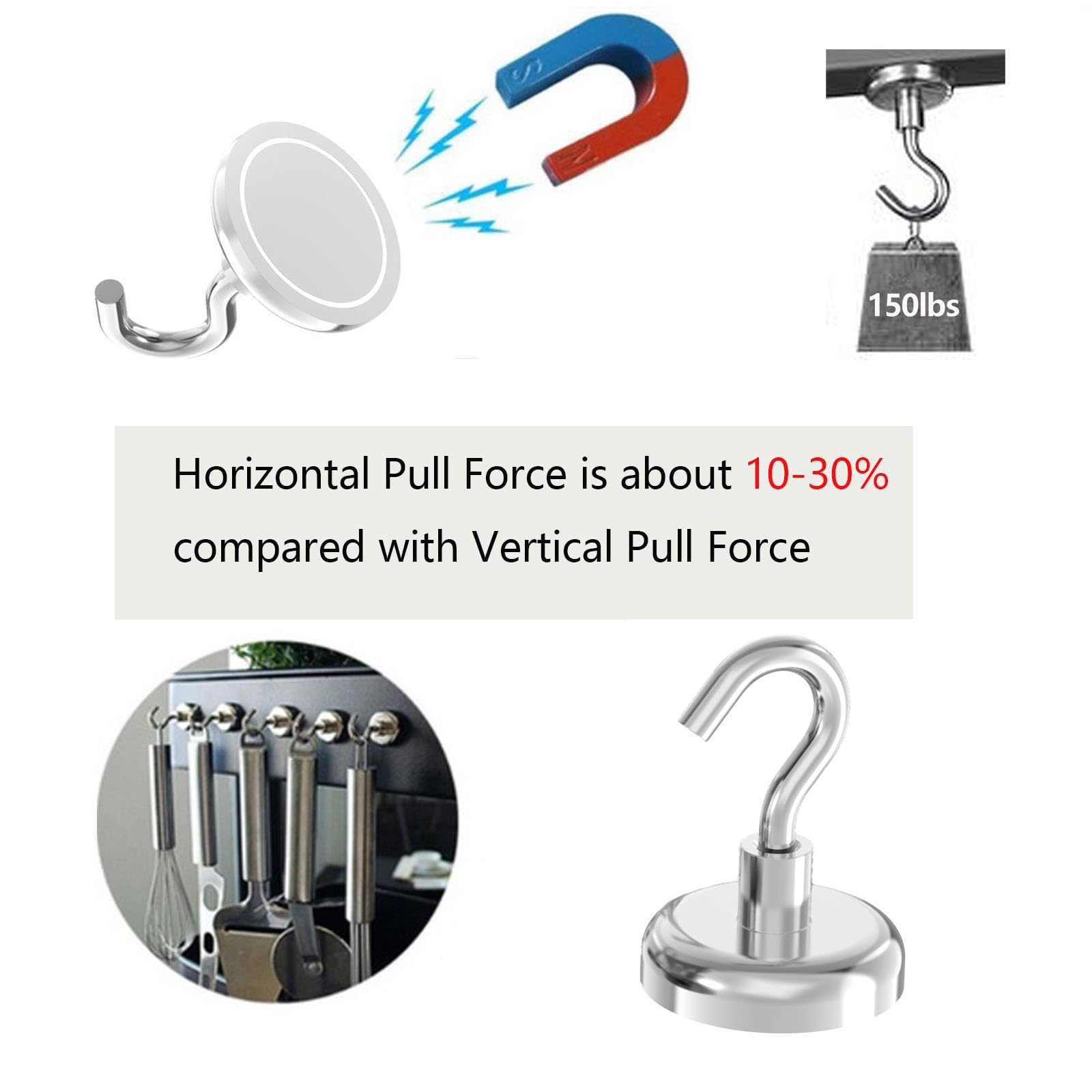 6 ganci magnetici robusti da 68 kg, con base magnetica di diametro 3,6 cm, magneti al neodimio con gancio per cucina, posto di lavoro, gancio magnetico da crociera