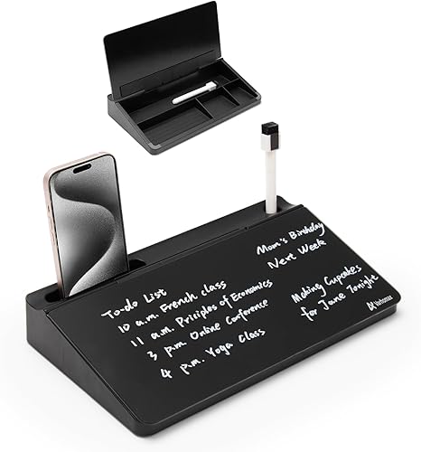 Varhomax Pizarra blanca de cristal con almacenamiento, pequeña pizarra blanca de borrado en seco, lista de tareas, bloc de notas para oficina,