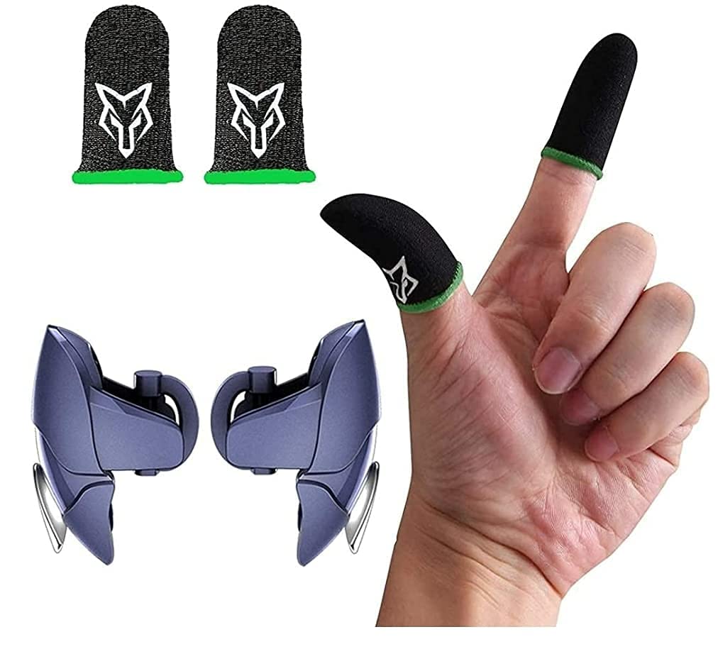 EASYSHOP Gun BattleMods D5 Conductive Mobile Gaming Triggers for Call of Duty/Garena Free Fire with Green Logo Finger Sleeve for PUBG Gaming Anti Sweat, Thickness: Playing with 4 Fingers.-(1 Pair)-image-18