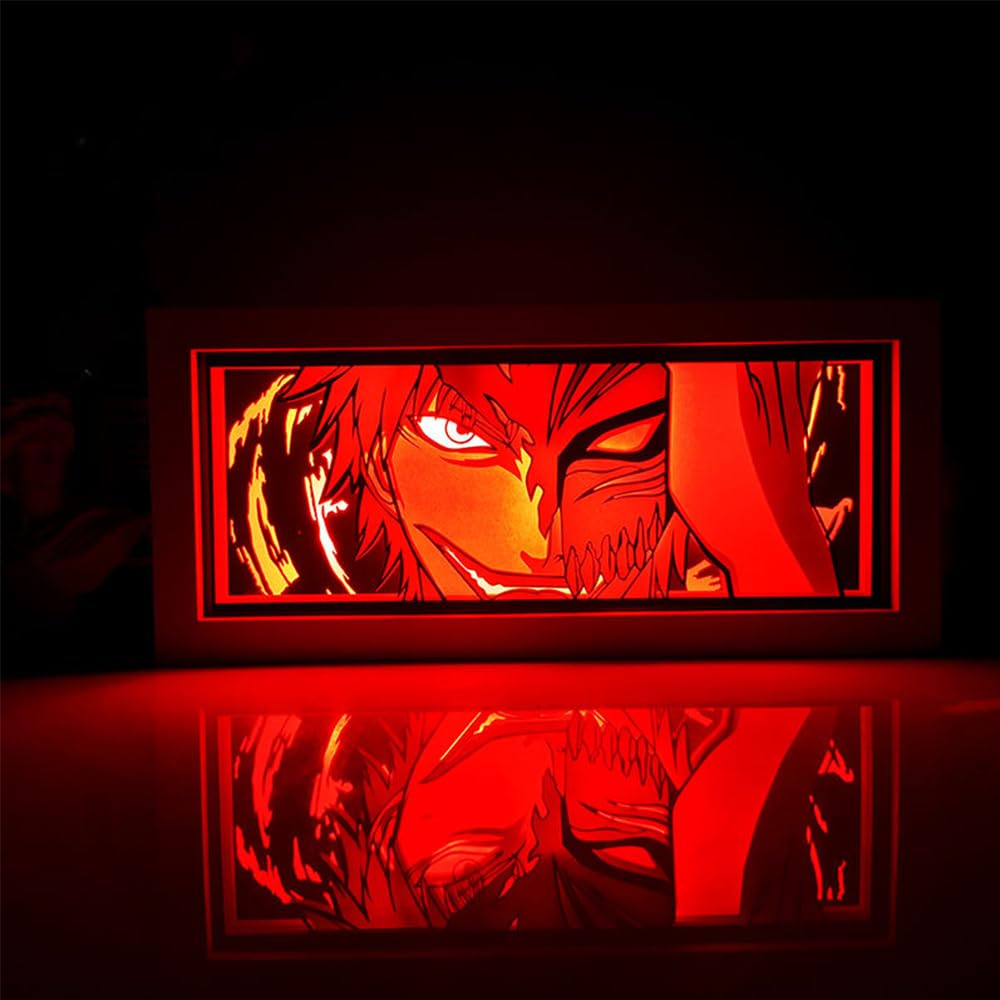 Zhongkaihua Kurosaki Ichigo Anime 3D Paper Carving Light Box RGB 7 Color Changing Anime Paper Sculpture Table Lamp for Bedroom Decor Bedside Lamp
