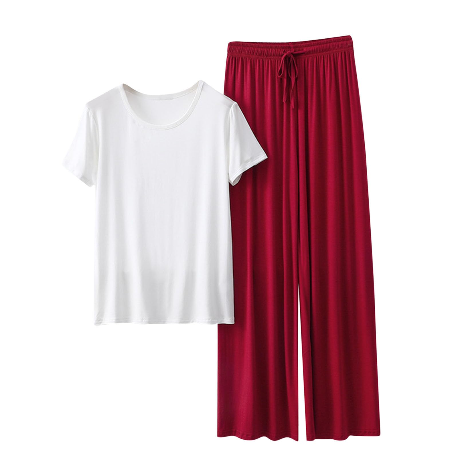 Uillui 2 Piece Sets For Women Lounge Wear Cotton Matching Two Piece Pajama Short Sleeve Shirts And Pants