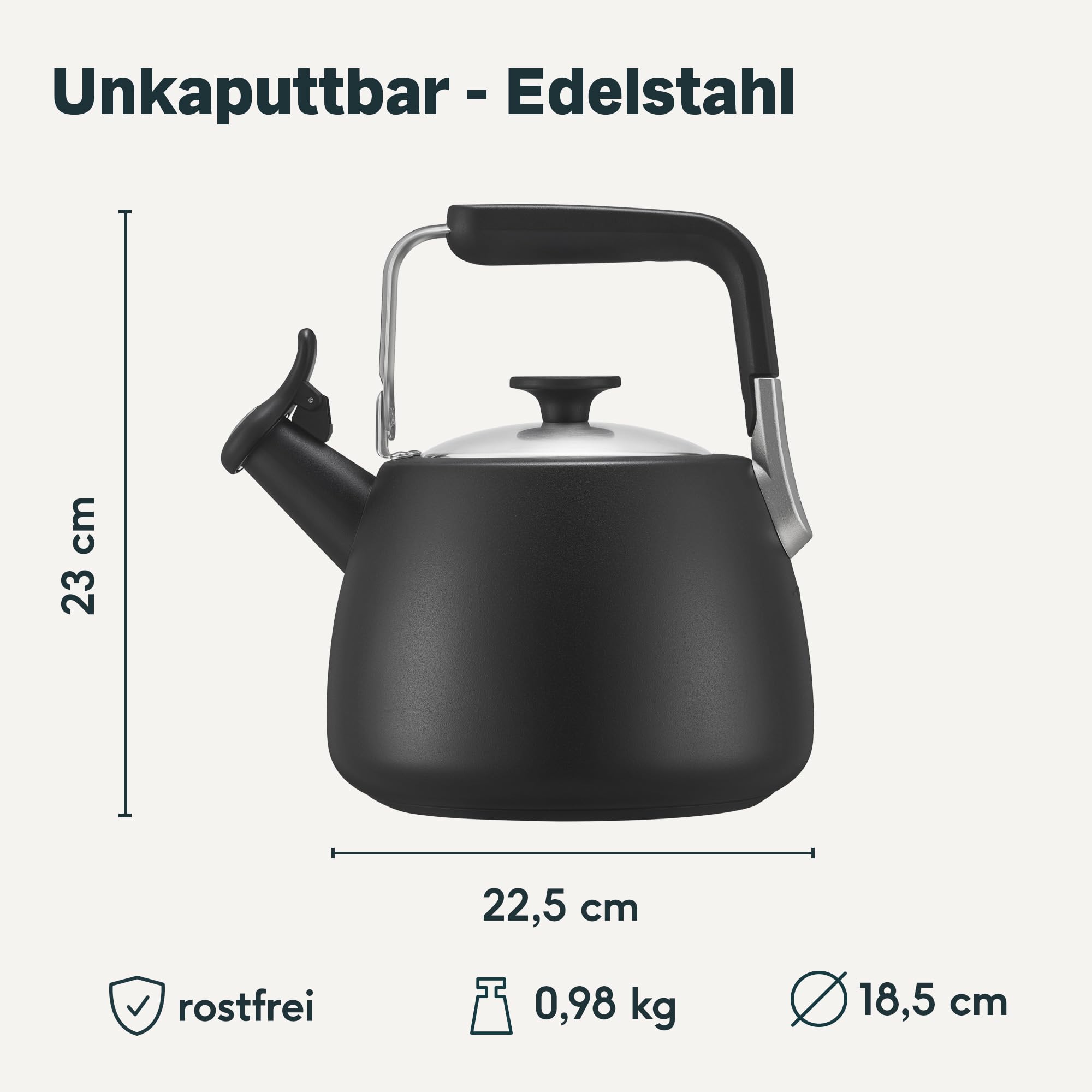 SILBERTHAL Wasserkessel Induktion 2,8l mit lauter Pfeife– Teekessel Edelstahl – Wasserkocher für Camping - Flötenkessel Schwarz