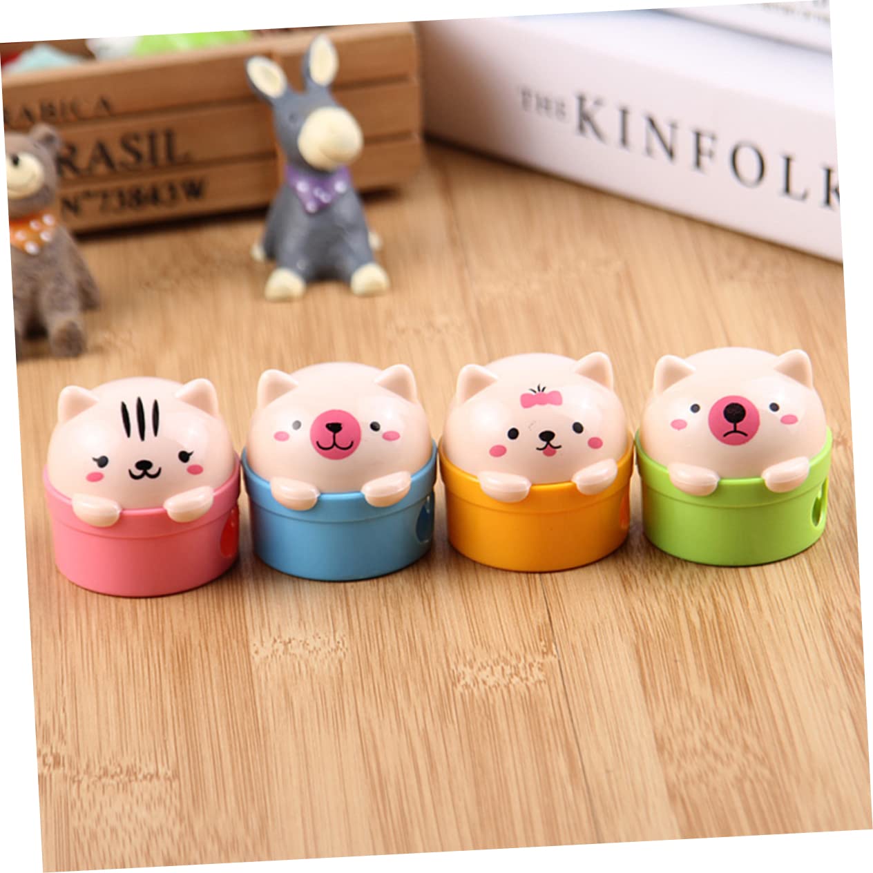 Set Di 3 Temperamatite A 2 Fori Per Ragazzi E Ragazze Piccolo E Portatile A Tema Cartone Animato Con Gatto E Orso Senza Impugnatura 8 Pezzi * 3 Casuali