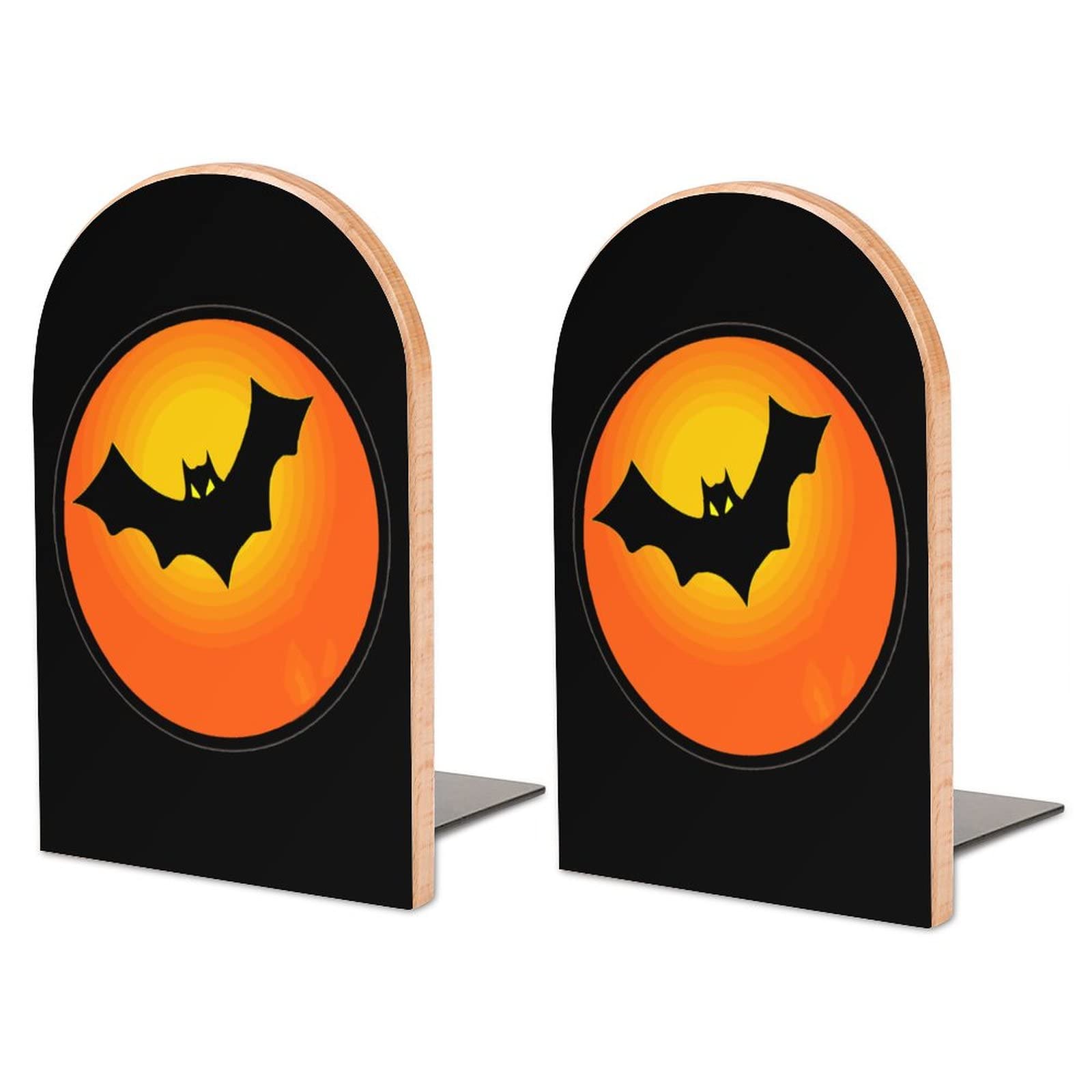 Halloween Bat Moon Bookends Heavy Duty Book Stand 1 Pair for Home Office Shelves Decorative