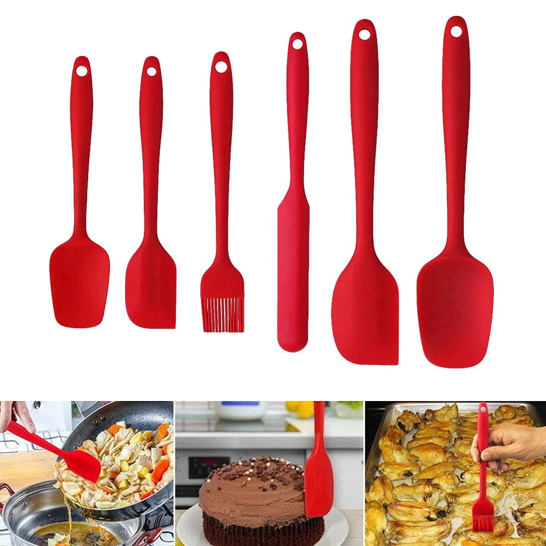 6 unids/set Juego de herramientas de cocina antiadherente cuchara espátula, cucharón, batidores de huevos de silicona resistente al calor crema raspador herramienta de cocina