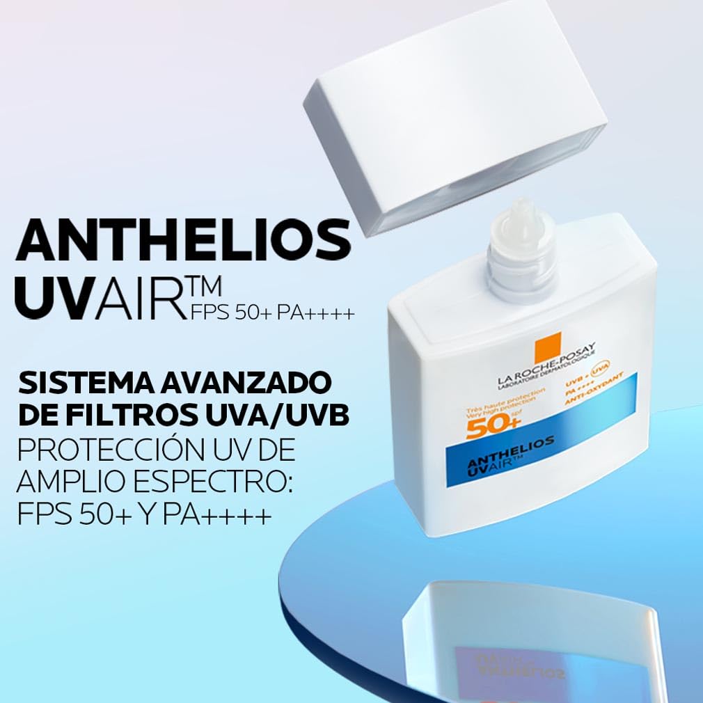 La Roche-Posay Protector Solar SPF 50+, Fórmula con Ácido Hialurónico, Niacinamida y Filtros UVA/UVB Avanzados, Fluido Invisible, Anthelios UVAir, 40 ml