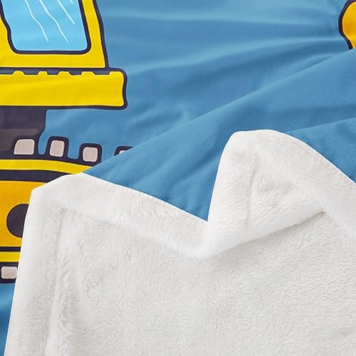 Miniatura 4 de Erosebridal Manta de diseño de excavadora, forro polar de construcción de dibujos animados para niños, niñas, adolescentes, vehículos, decoración de